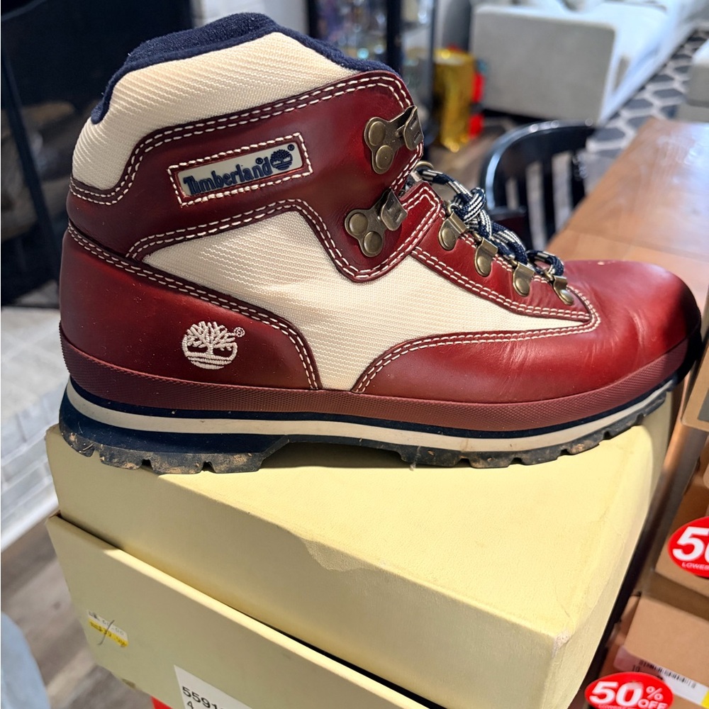 Timberland Men's Burgundy and Cream Boots